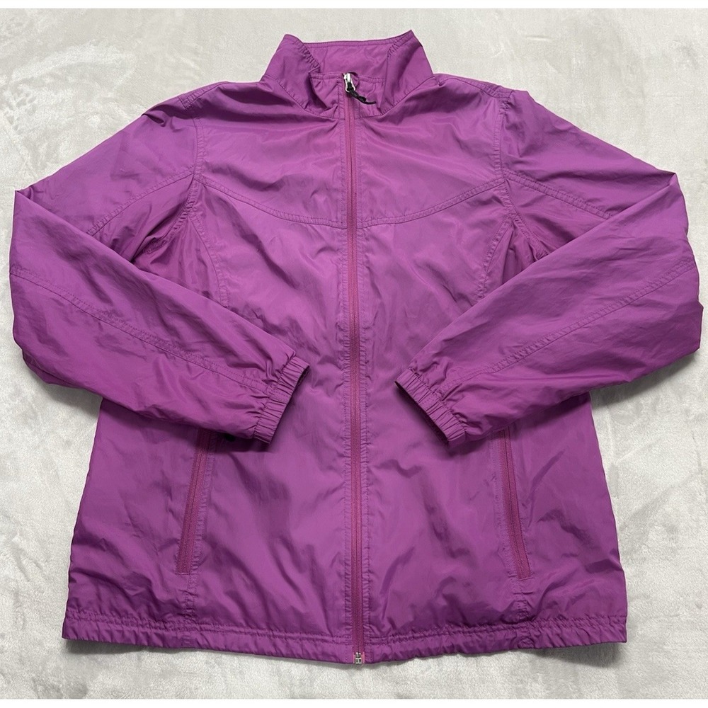 LL BEAN Windbreaker Jacket Women Regular Purple Full Zip Mesh Lined Mock Neck